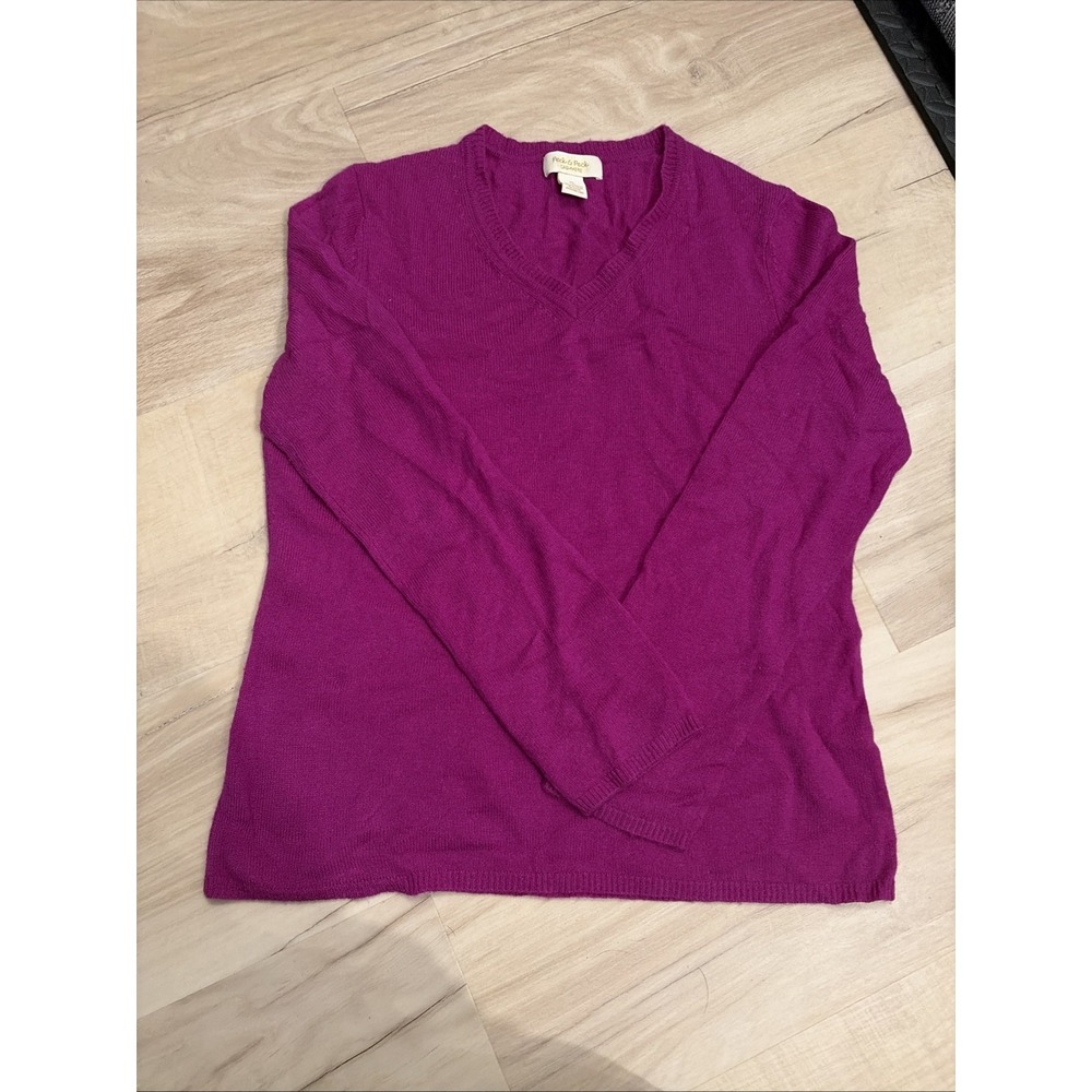 PECK & PECK Soft Knit 100% Cashmere V-Neck Sweater Top Size XL Magenta